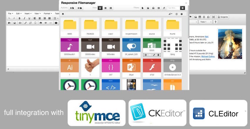 responsive filemanager integration tinymce, ckeditor and CLEditor